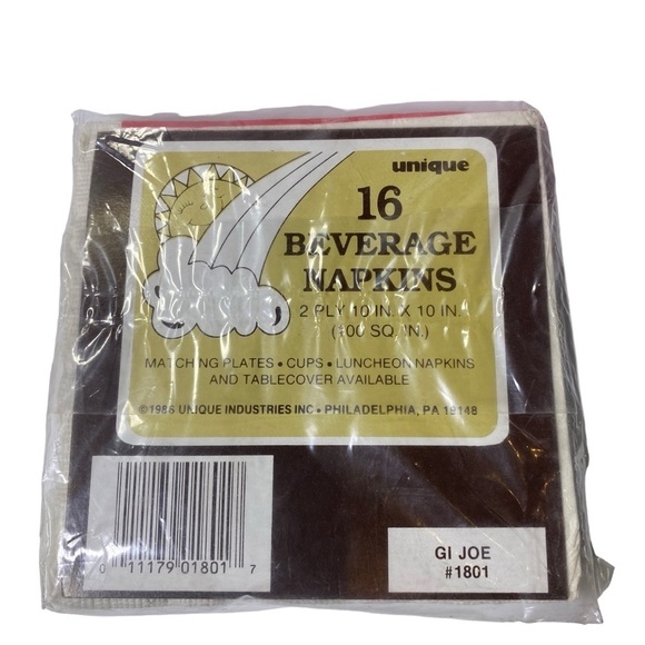 VINTAGE GI JOE 16 BEVERAGE NAPKINS PARTY 1986 COLLECTABLE SEALED 10 X10 2 PLY - Picture 4 of 5